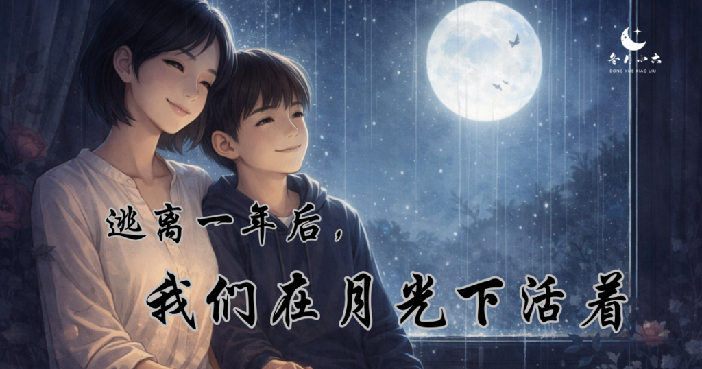 一位单亲妈妈带着12岁孩子逃离家暴一年后重新生活的象征画面