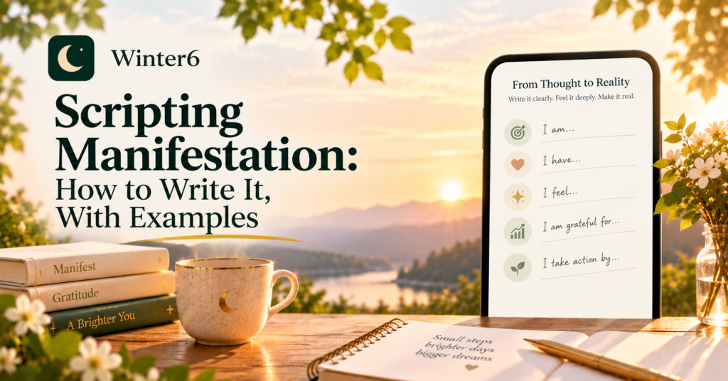 Scripting manifestation examples written in a journal as if the desired life is already here